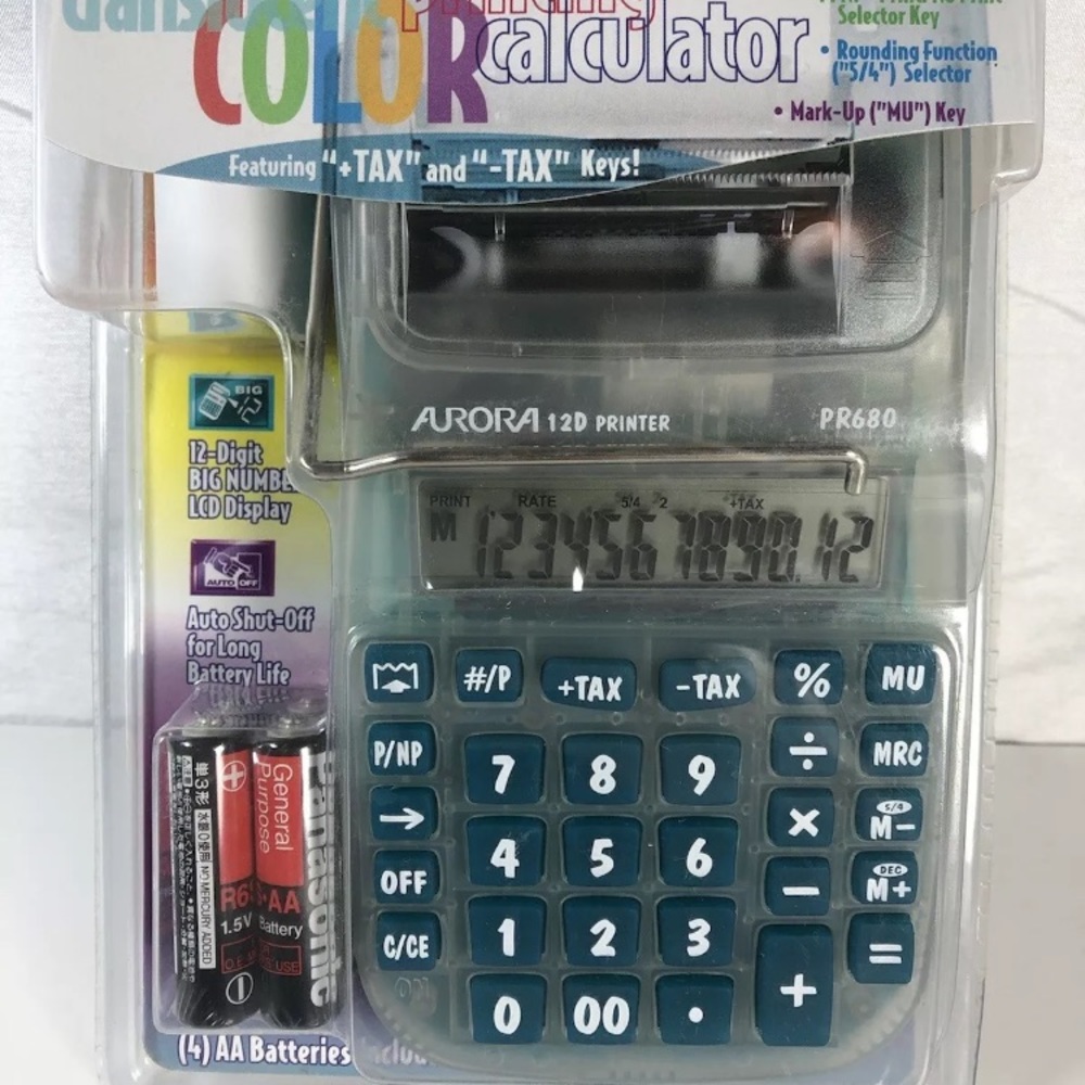 Aurora PR680 12D Color Print Calculator w/plus Minus tax button
